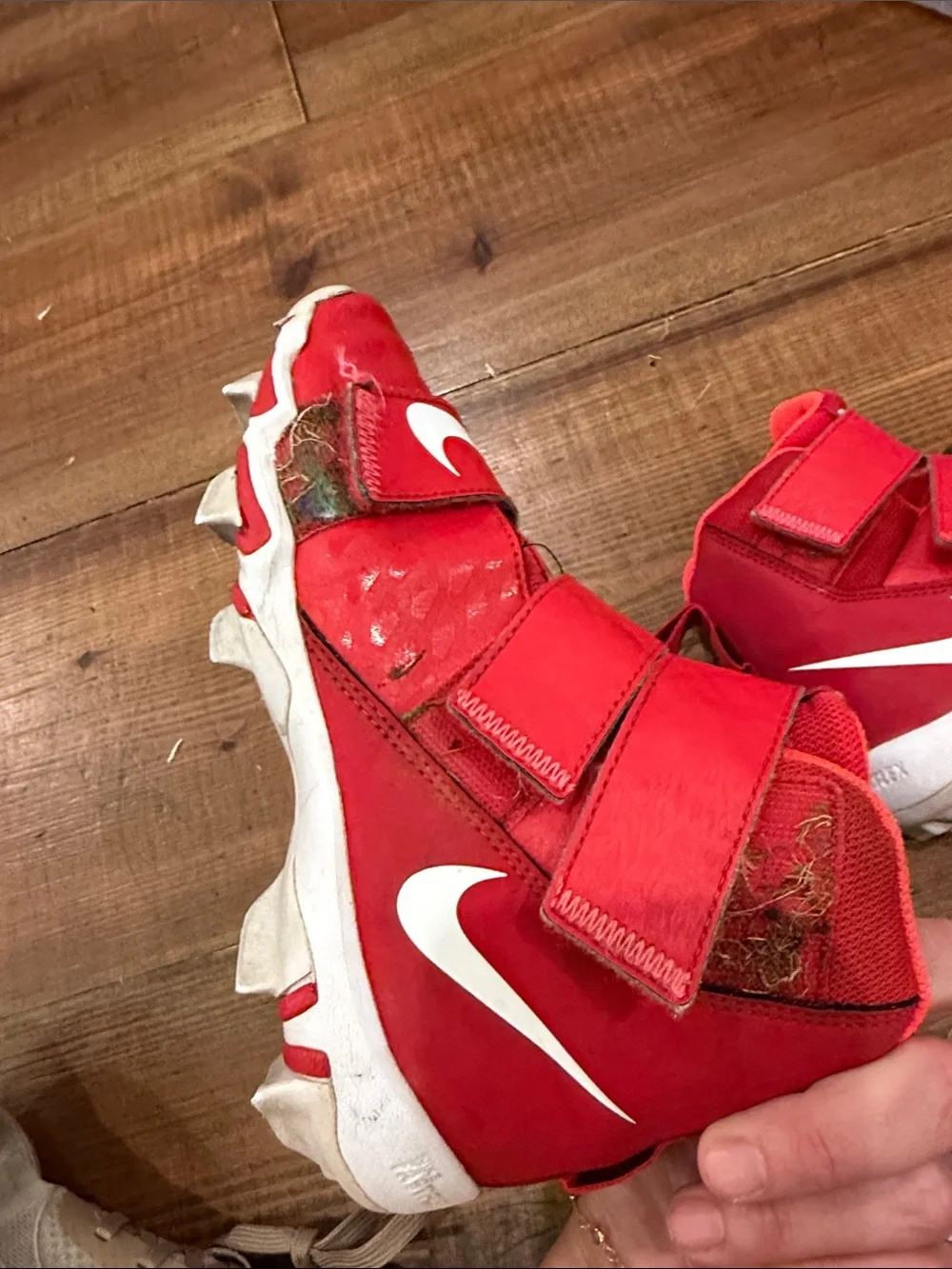 Nike Kids Red High-Top Sneakers with White Swoosh